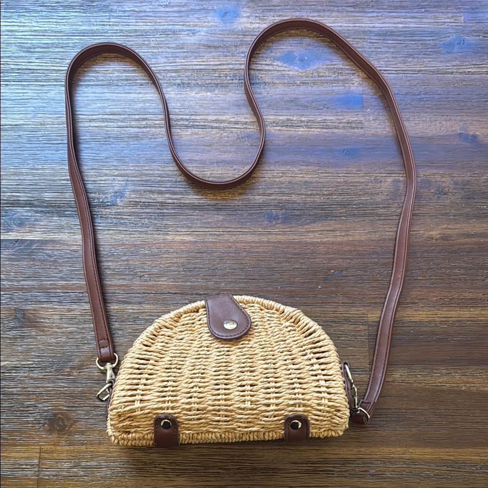 Brown and Tan Woven Crossbody Bag